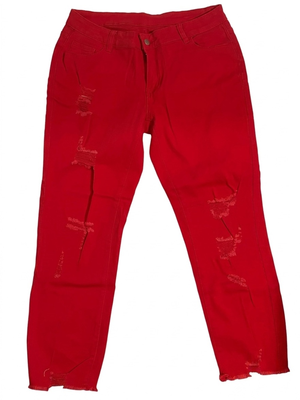 SHEIN Red Distressed Ankle Skinny Jeans